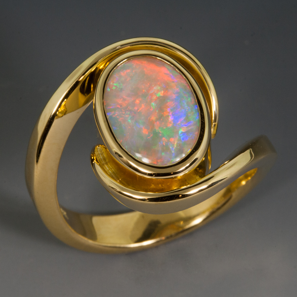 Wrap Ring" Australian Crystal Opal, 18KY