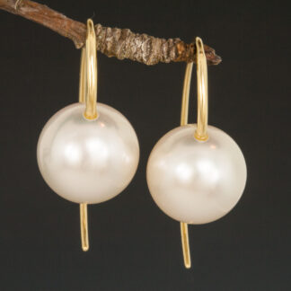 Earrings, Short Open Loops with 11.5mm White South Sea Pearls, 14KY