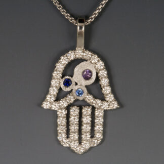 Pendant, Hamsa, Diamonds, Sapphires, Platinum