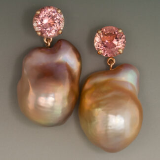 Earrings, Pink Tourmaline Ear Studs, Large Pink Baroque Pearl Earring Jackets, 14K Pink Gold