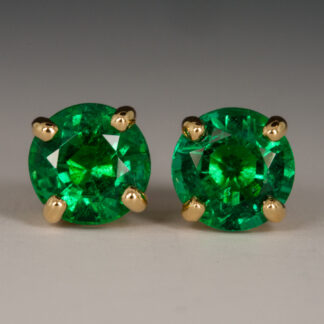 Round Emerald Ear Studs in 18KY