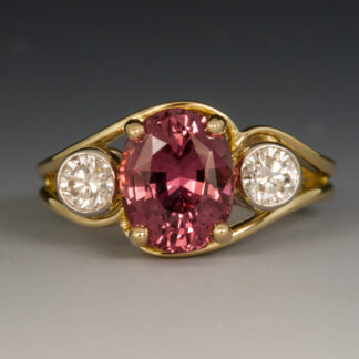Orange-Peach Sapphire Ring with Diamonds