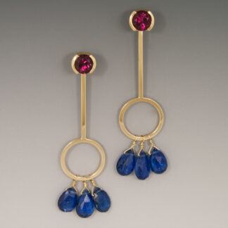 Earrings, Rubellite Tourmaline, Kyanite Briolettes, 18KY