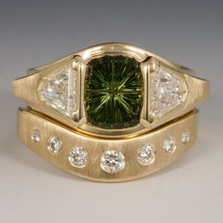 Wedding Set, Green Sapphire, Diamonds, 18KY