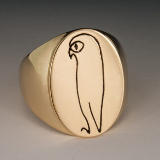 Signet Ring with Pierced Owl Motif, 14KY