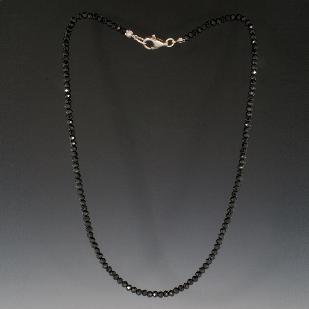 Necklace, Black Spinel Faceted Rondelles, Sterling Silver
