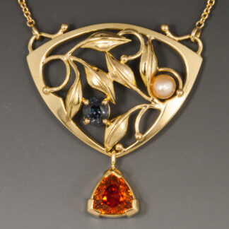 "Mother's Necklace" 18KY, Spessartite Garnet, Color Change Garnet, Pearl, 18KY