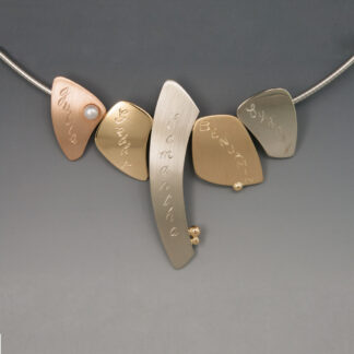 Engraved Names on Gold Shapes Necklace in colored 14K