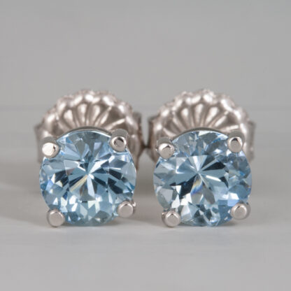 Aquamarine Ear Studs in 14KW