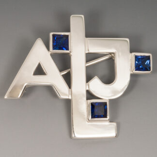 Initial Pin with 3 Princess cut Sapphires, Sterling Silver