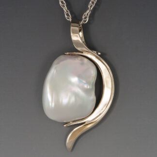 White Freshwater Baroque Pearl Pendant in 14KW