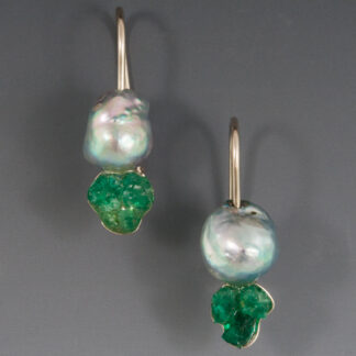 Earrings, Keshi Pearls, Emeralds, 14KW