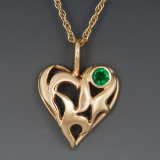 Pendant, Heart with Emerald, 14KY