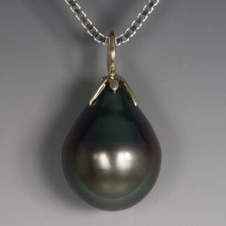 Pendant, Black Tahitian Drop 15x12mm, 14KW