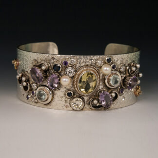 Bracelet, Sterling Silver 3/4 cuff with multiple gemstones