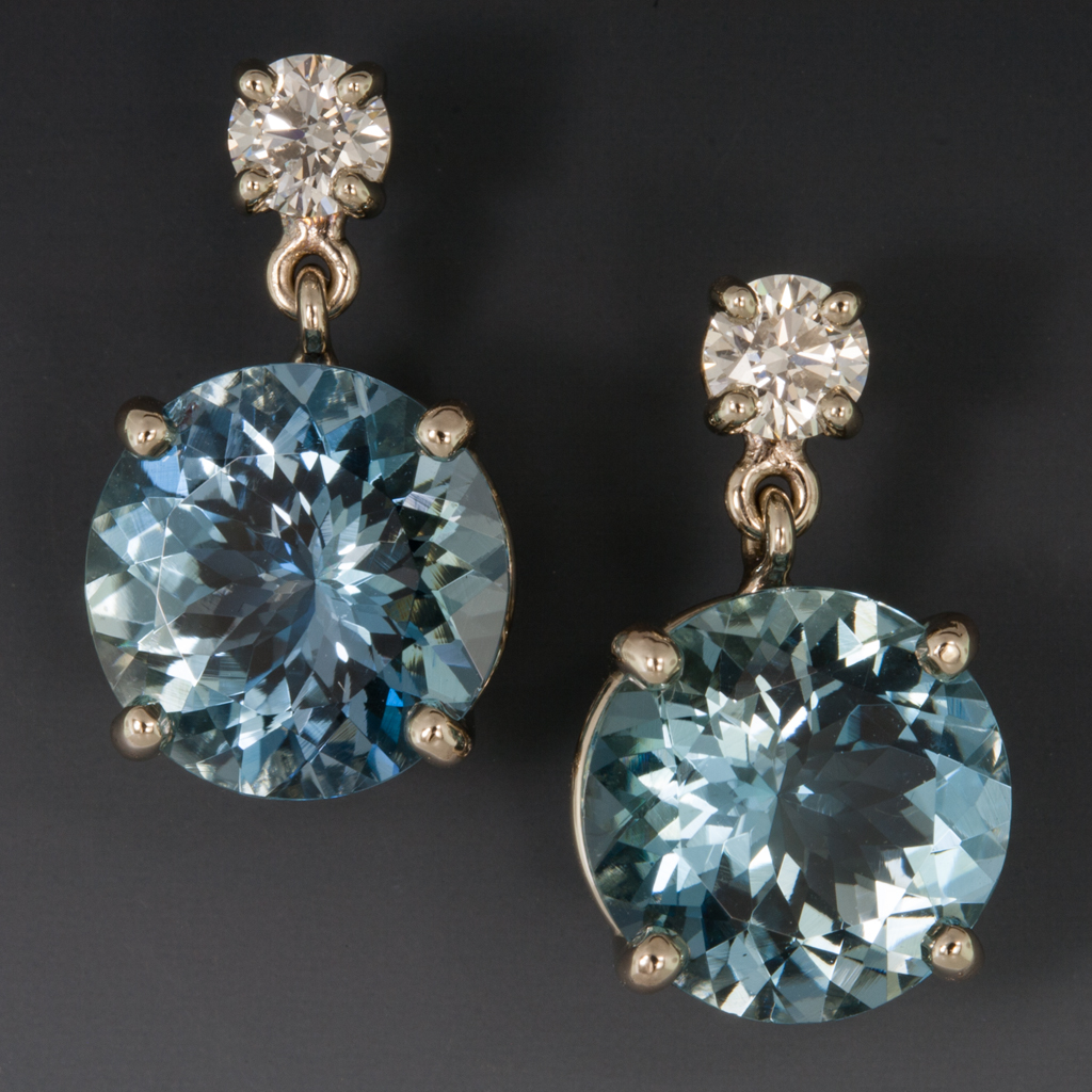 9ct, Aquamarine & Diamond Earrings Tdw=.13ct in Blue | Stewart Dawsons