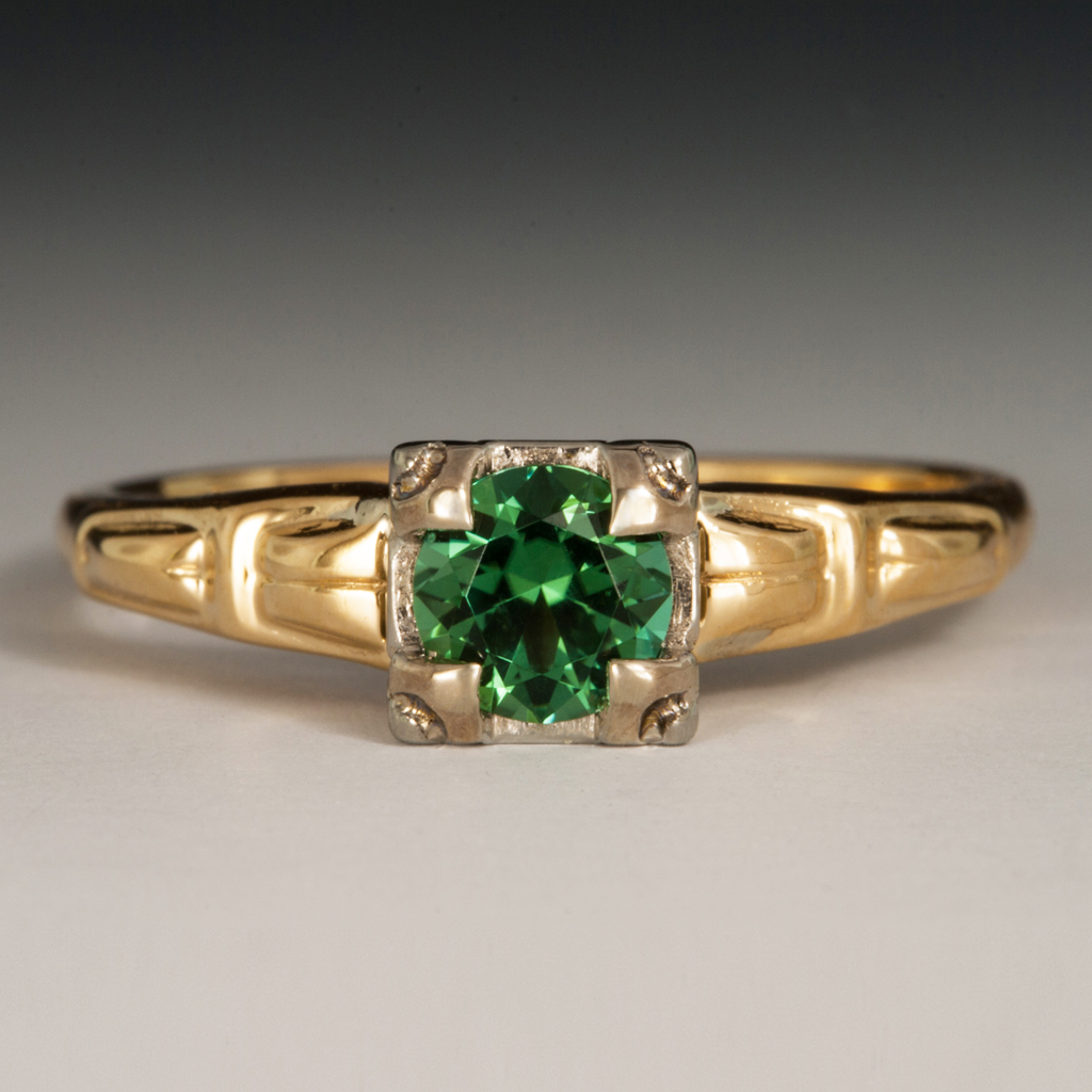 Vintage Oval cut green tourmaline ring unique engagement ring set 14k –  Ohjewel