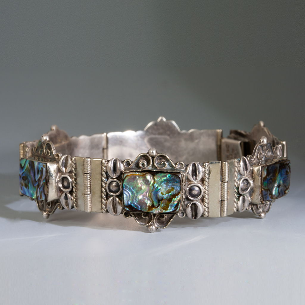 Bracelet, SS Abalone hinged Vintage Mexican, 1950's,
