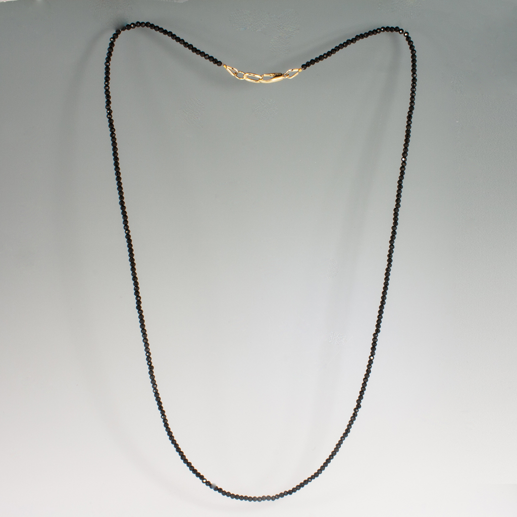 Necklace, Black Spinel 2mm faceted rounds, 14KY, 20