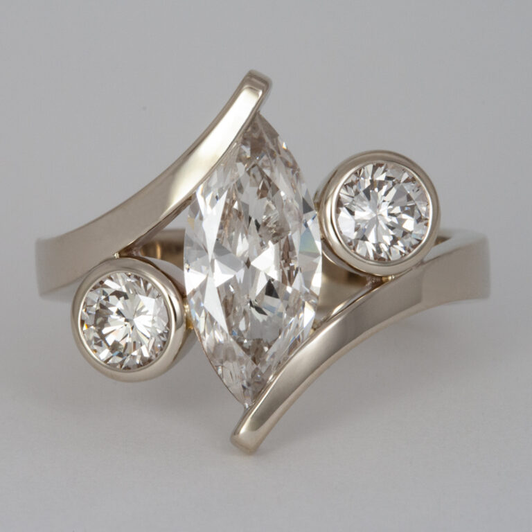 Wrap Ring, Marquis diamond, (2) RBC Diamonds, 14KW