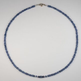 Necklace, Sapphire faceted rondelles, 4-5mm, 14KW beads, 17."