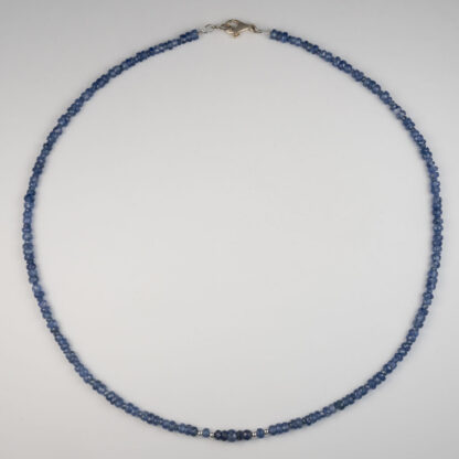 Necklace, Sapphire faceted rondelles, 4-5mm, 14KW beads, 17."