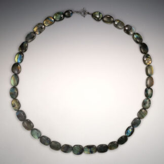 Necklace, Labradorite plain flat nuggets, 33", SS