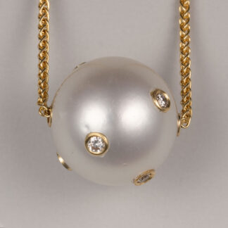 White South Sea Pearl Slide with Diamonds Necklace, 18KY