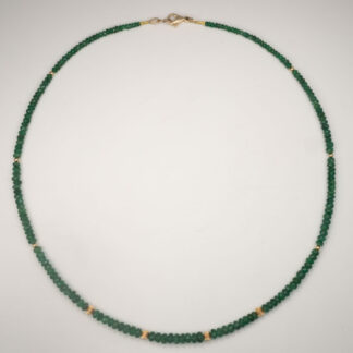 Necklace, Graduated Emeralds 3-5mm faceted rondelles .51ctw., 14KY lobster clasp and beads, 18.5"