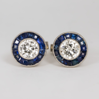 1960's Diamond & Sapphire Ear Studs in Platinum