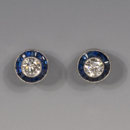 Ear Studs, Diamond, Sapphire, Platinum, 1960's