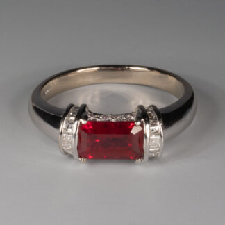 Ring, Kariba Ruby 1.51ct, Diamonds .5ctw, 18KW, appraisal Jan 2002