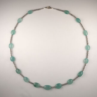 Necklace, Chalcedony 110ctw & Grey Diamonds 26.5ctw, 22", 14KW Quad Beads & Clasp