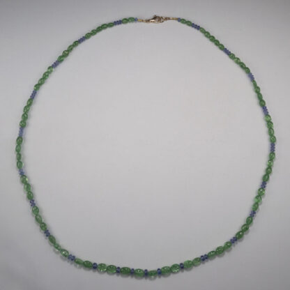 Necklace, Garnet with Tanzanite, graduated, 14KY, 24"