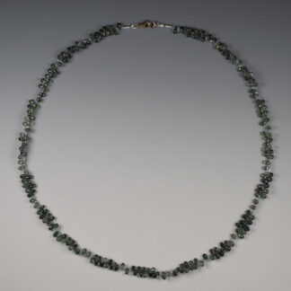 Necklace, Green/Grey Sapphire Brioletts 118 ctw with Aquamarine 3mm faceted rondels and 14KW, 22"