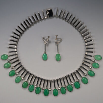 Necklace, Sanborns Sterling Silver and Chalcedony Collar with Screw-back Earrings