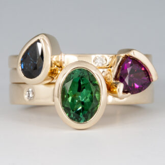 Stacking ring set - Garnet, Sapphire and Tourmaline with Diamonds