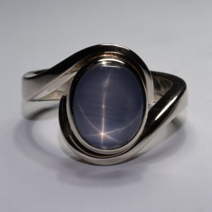 Wrap Ring, Blue Star Sapphire 6.10ct. 10x8mm, 14KW, size 5.5