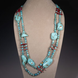 Necklace, Turquoise, large smooth nuggets, Round graduated 6-10mm, Round & Tube 14x5mm & Coconut shell Tapered 25.4mm, 2 Strand 29" & 32", Infinity