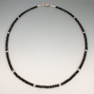 Necklace, Black Spinel 3mm, 14KW beads, 16"