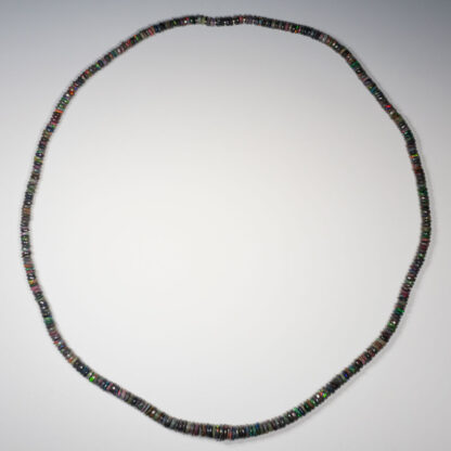 Necklace, Heated Ethiopian Opals, flak disks, infinity 34.5"