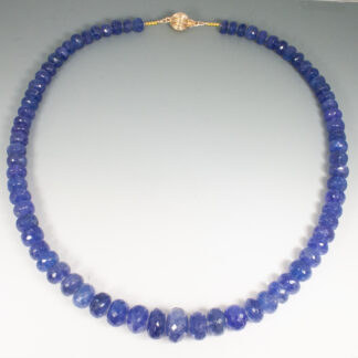 Necklace, Tanzanite Faceted Graduated Rondells with corrugated 14KY clasp 19"