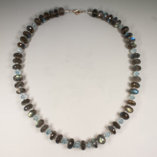 Necklace, Labradorite 10mm and Aquamarine 3mm and 6mm, 14KW, 17"