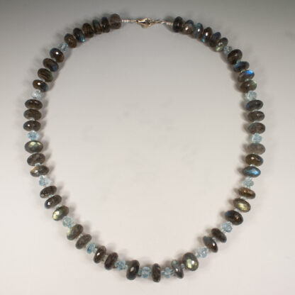 Necklace, Labradorite 10mm and Aquamarine 3mm and 6mm, 14KW, 17"