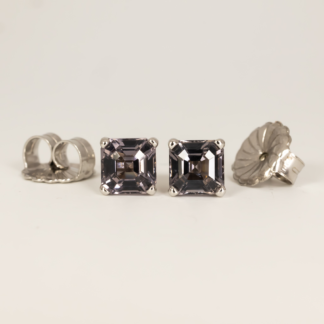 Grey Spinel Asscher Cut Ear Studs 5mm 1.72ctw 14KW