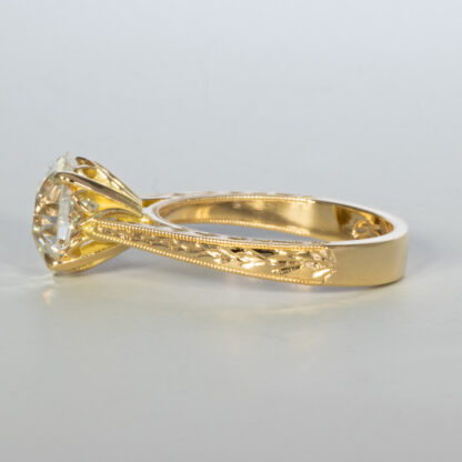 Engagement Ring, Engraved 18KY, OEC Diamond - Image 2