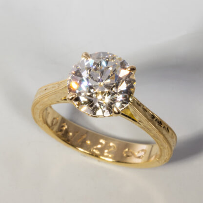 Engagement Ring, Engraved 18KY, OEC Diamond - Image 4