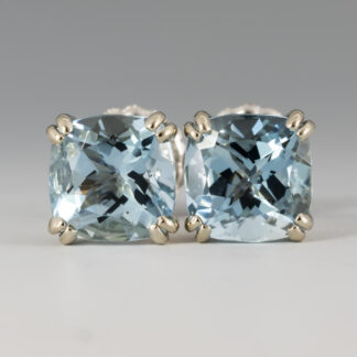Ear Studs, Aquamarine Cushion 7mm 3.0ctw, 14KW