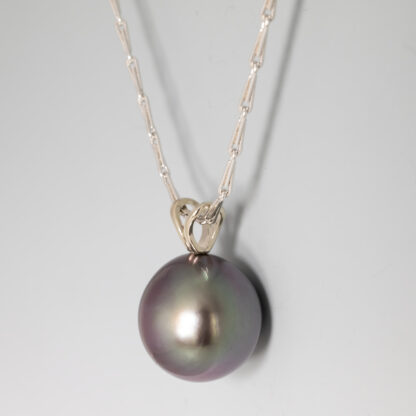 Black Tahitian Round Pendant in 14KW - Image 2