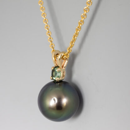 Black Tahitian Drop Pearl Pendant with Mint Tourmaline - Image 2